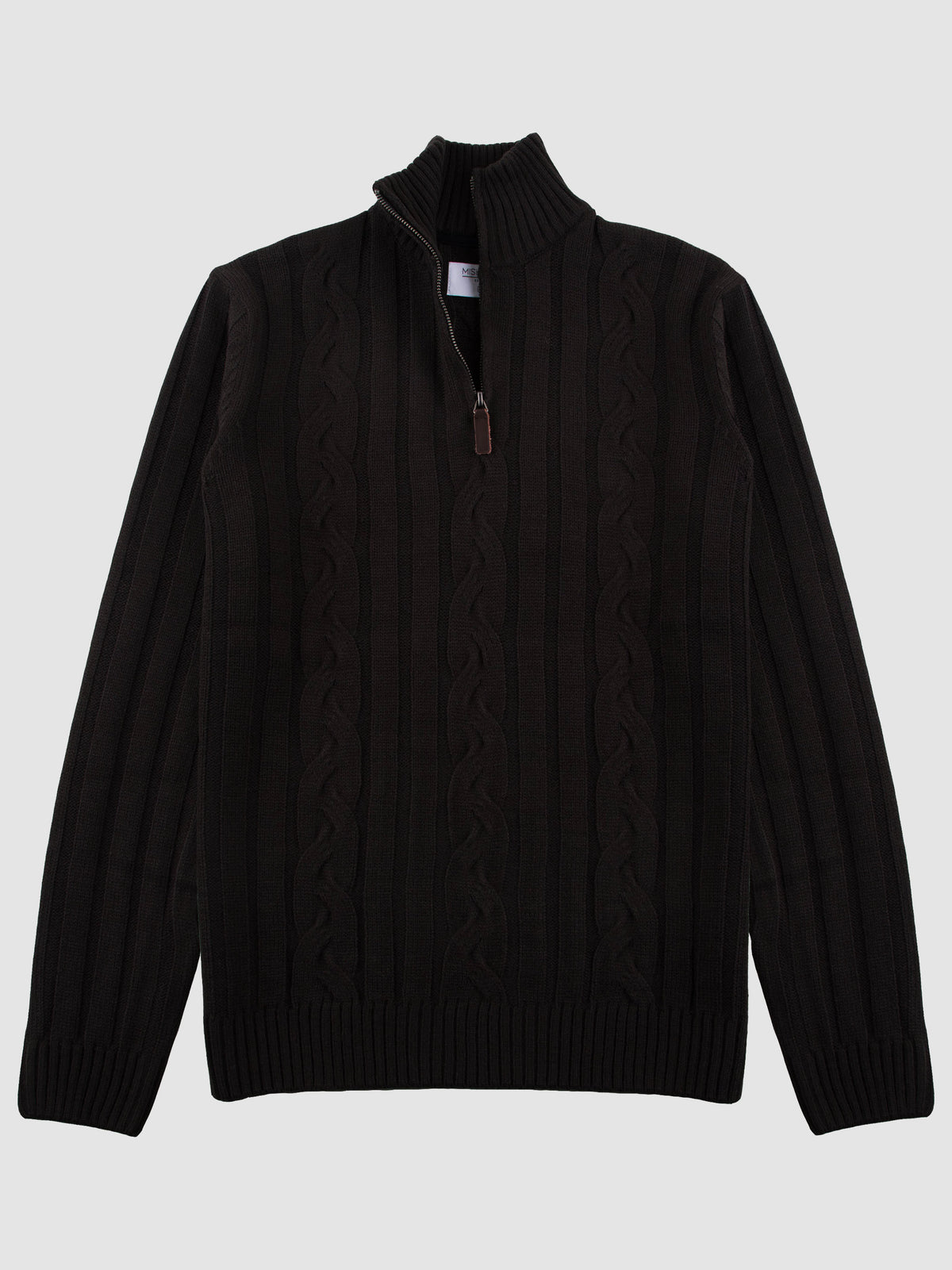 Regular Fit Cable Black 3/4 Zip Knitted Sweater