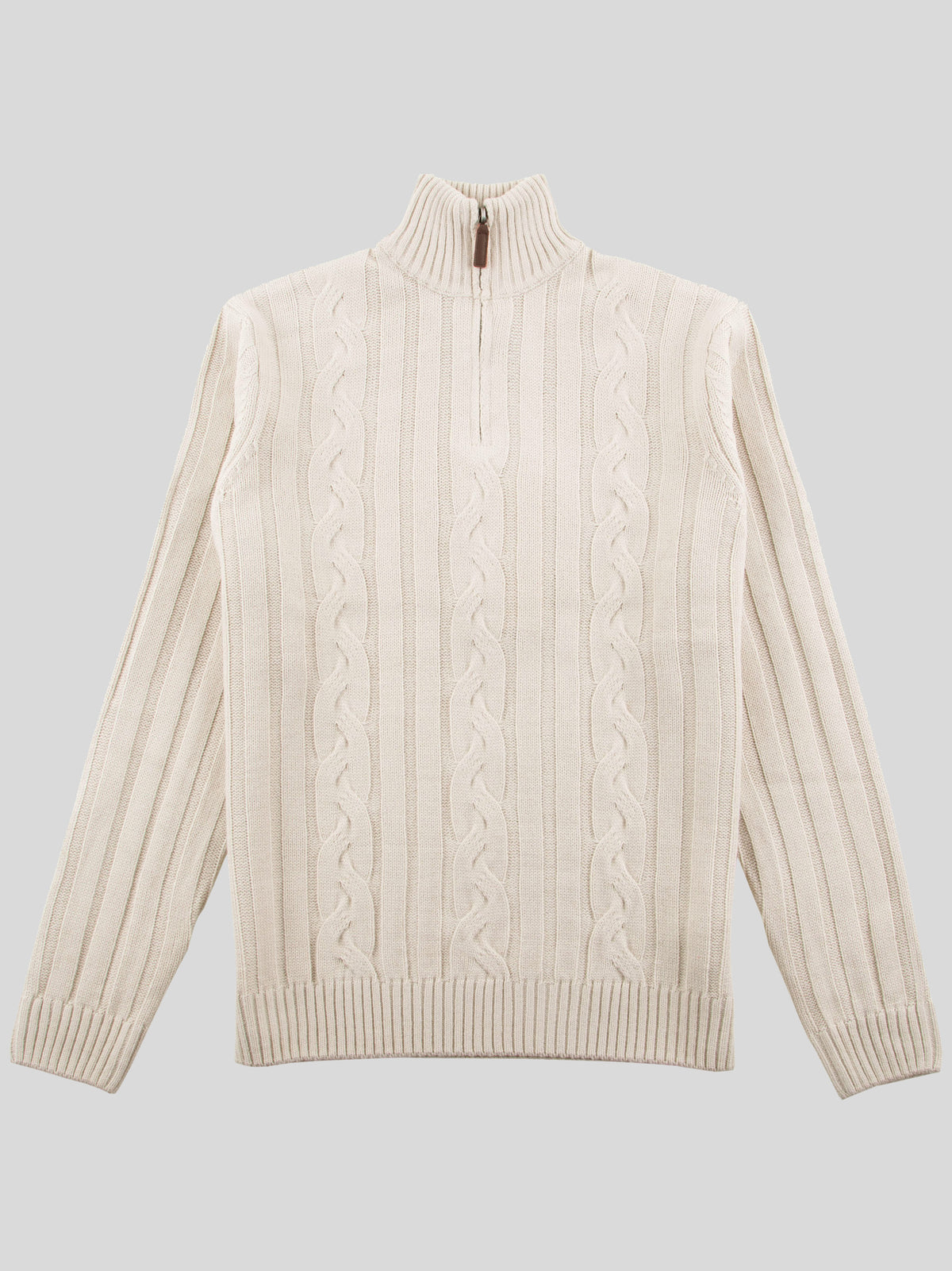 Regular Fit Cable Gardenia 3/4 Zip Long Sleeve Knit