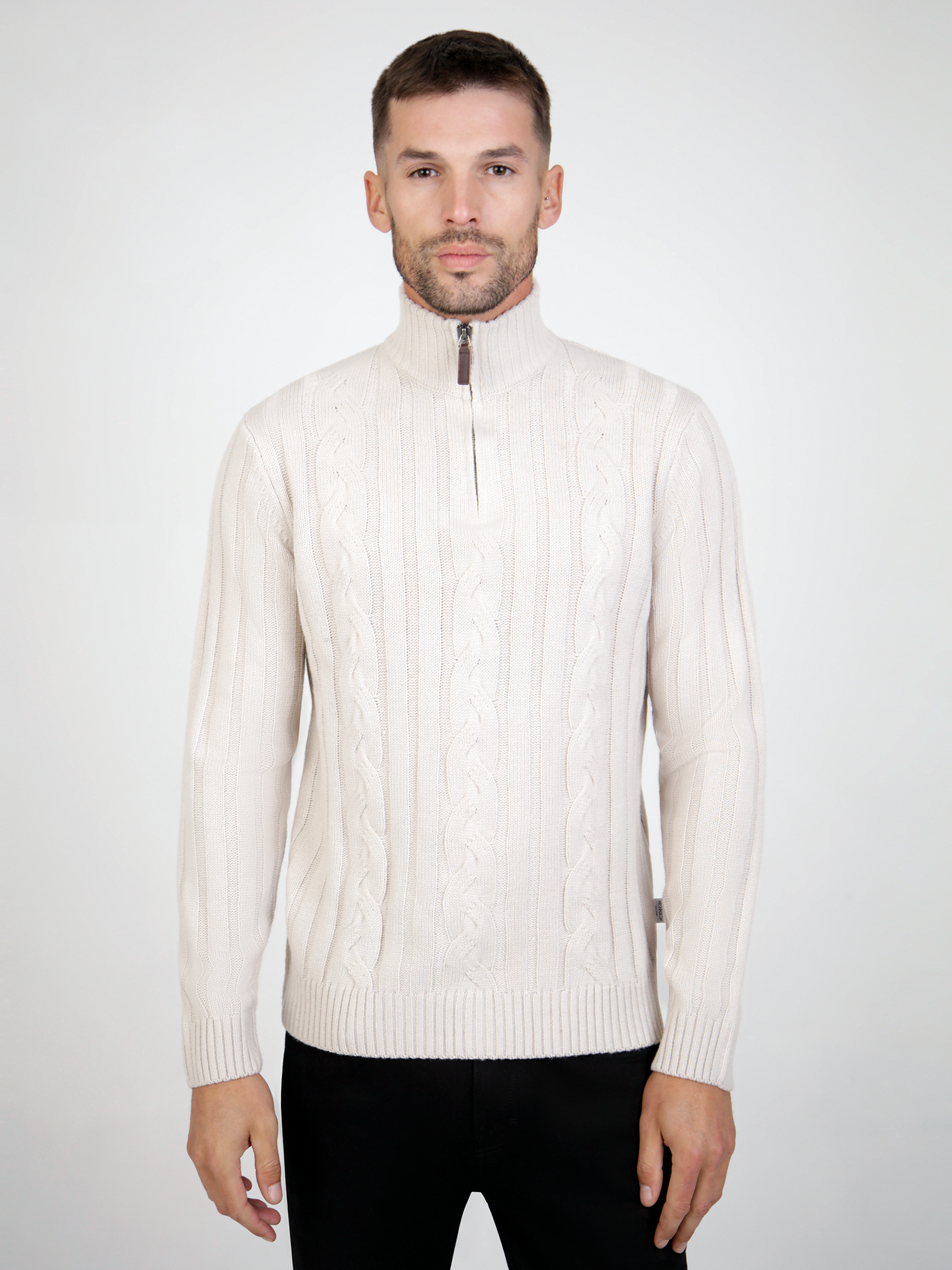 Regular Fit Cable Gardenia 3/4 Zip Long Sleeve Knit