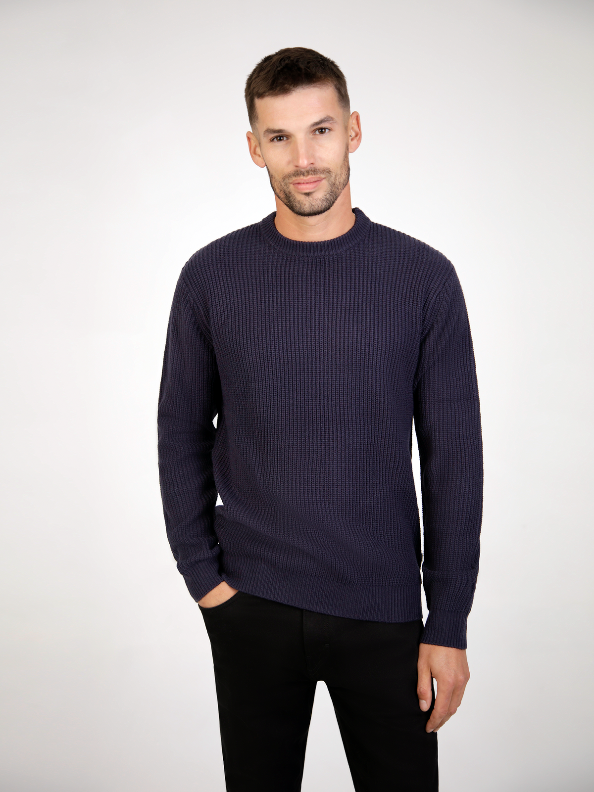 Regular Fit Break Navy Knitted Sweater