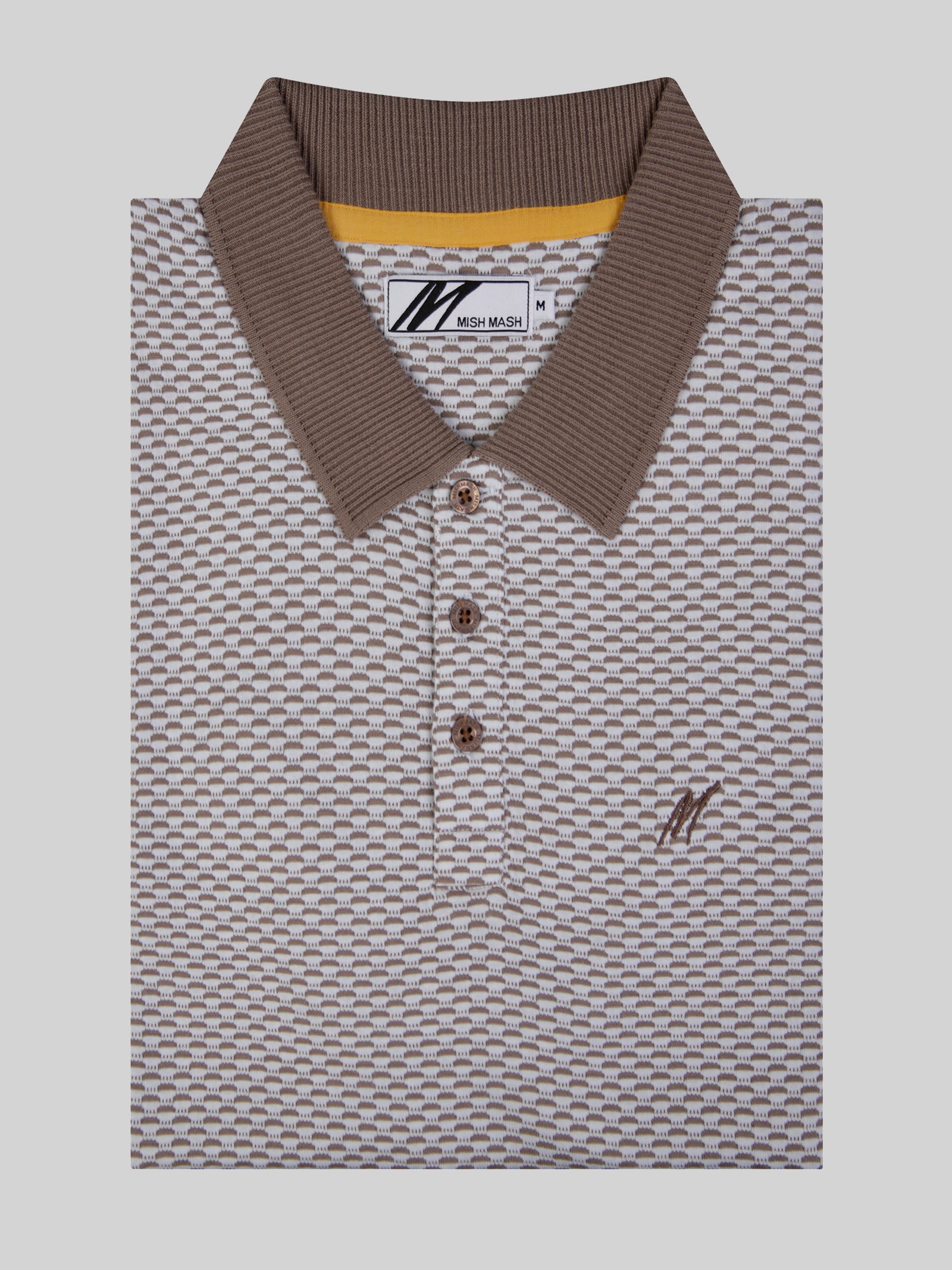 A white & stone polo designed in the UK for men. 