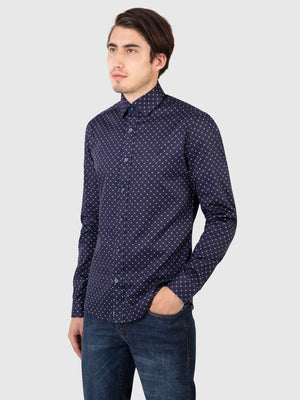 Regular Fit Cayman Navy Printed Long Sleeve Shirt