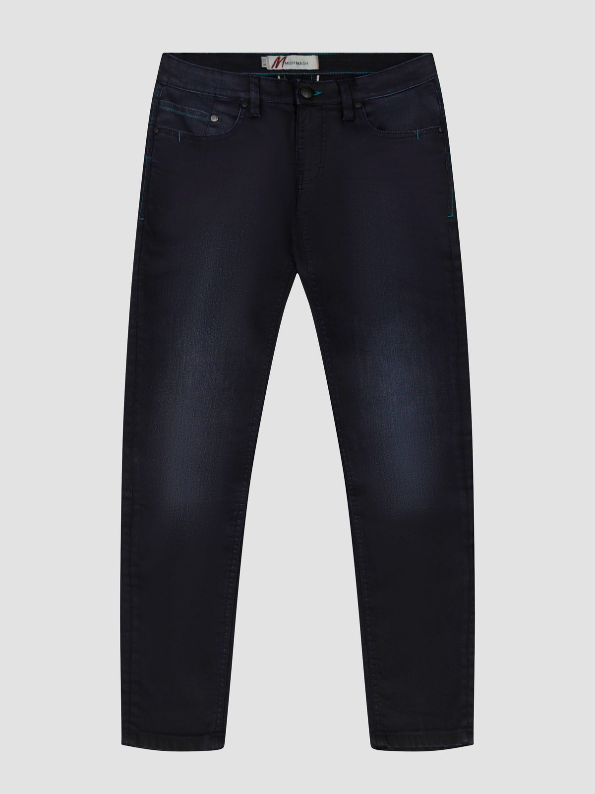 Tapered Fit Mid Stretch Cherokee Navy Resin Denim Jeans