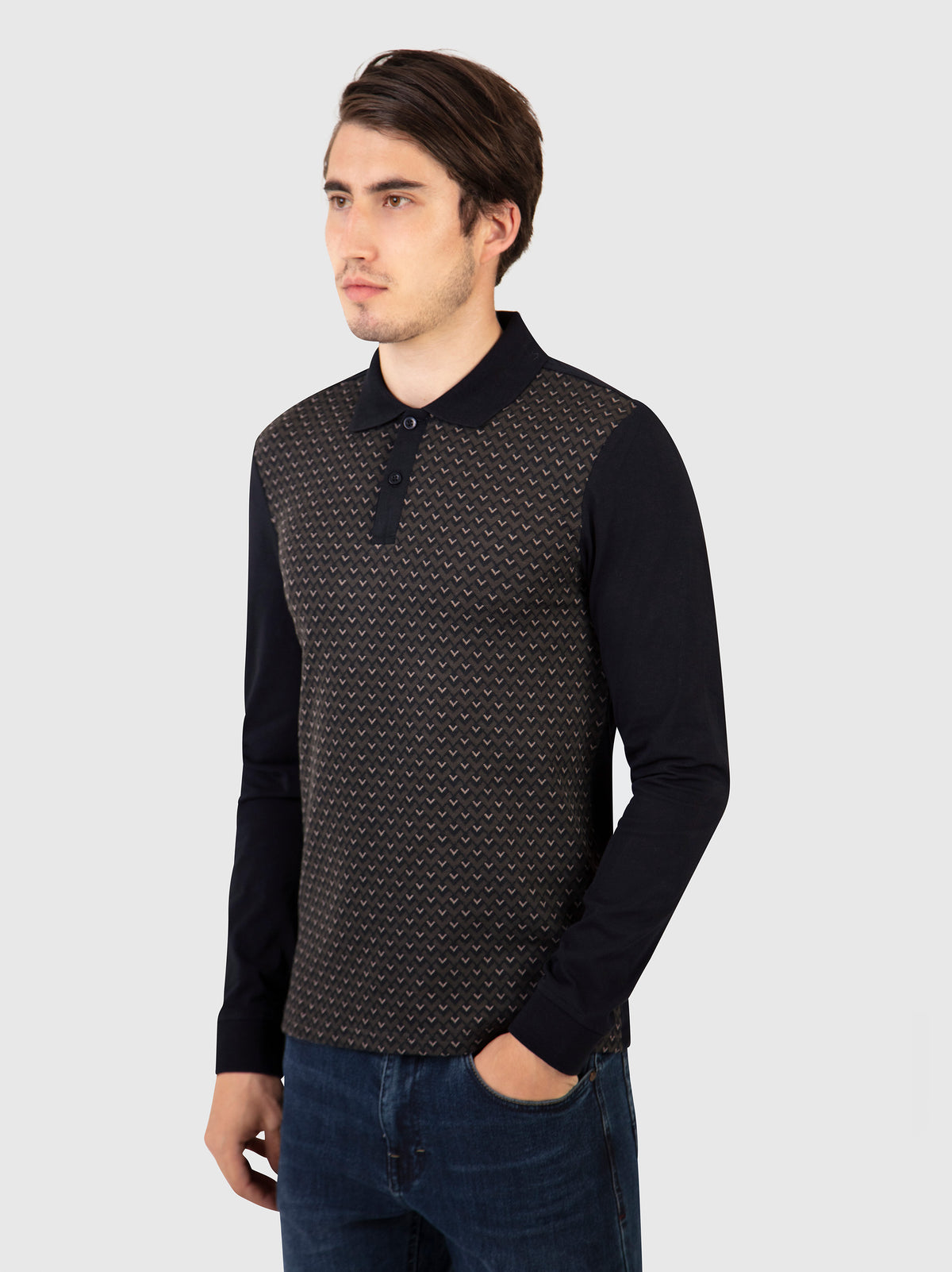 Regular Fit Chiro Black Long Sleeve Polo