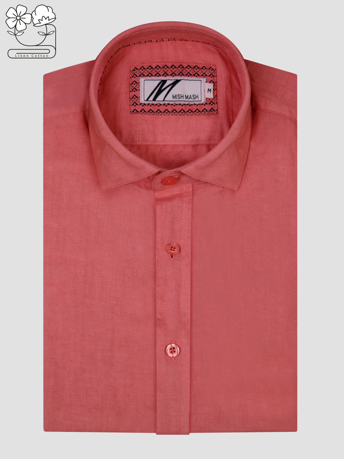 A soft red cotton linen shirt, designed in the UK for men.