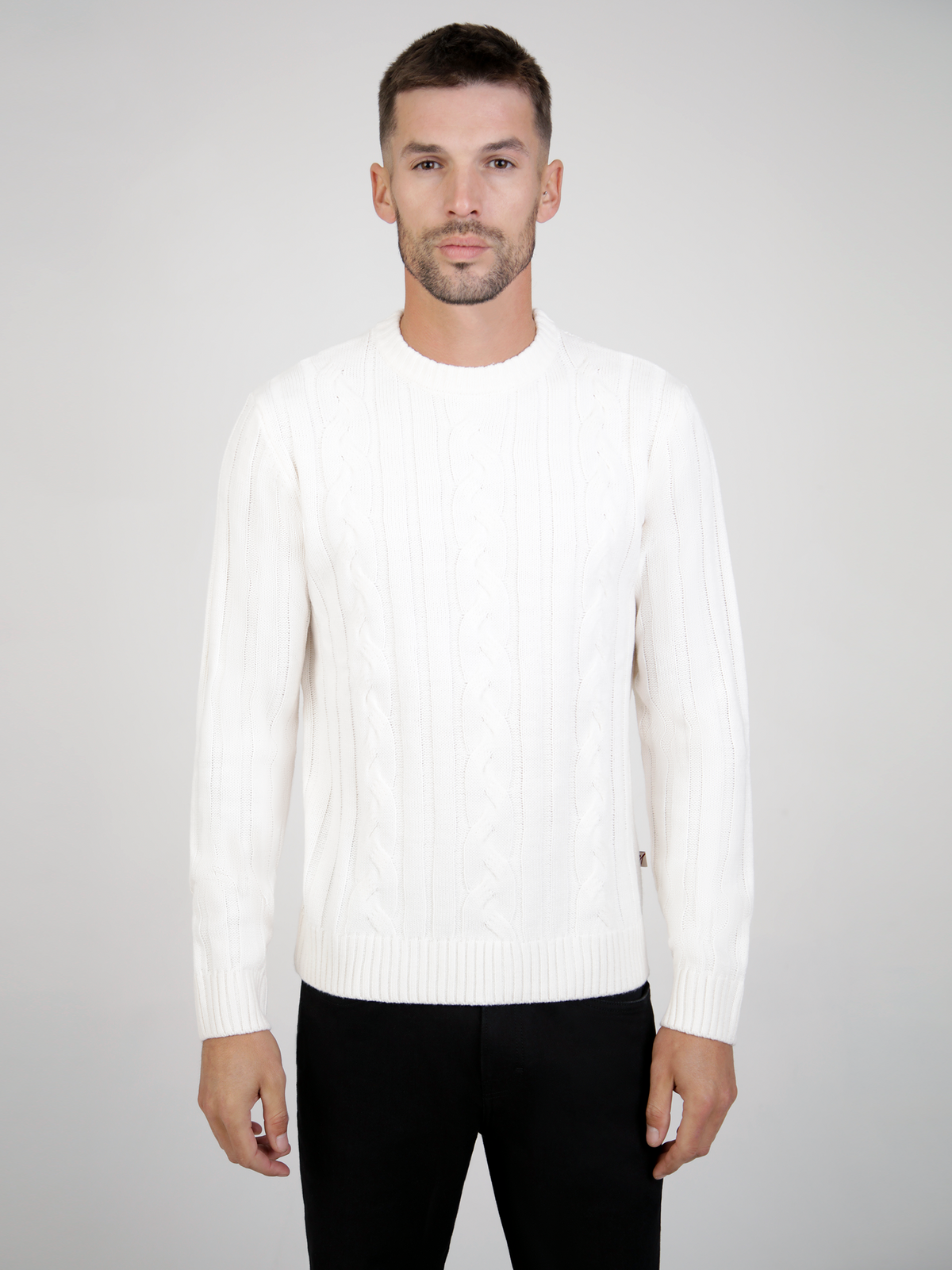 Regular Fit Dable Winter White Crew Neck Long Sleeve Knit