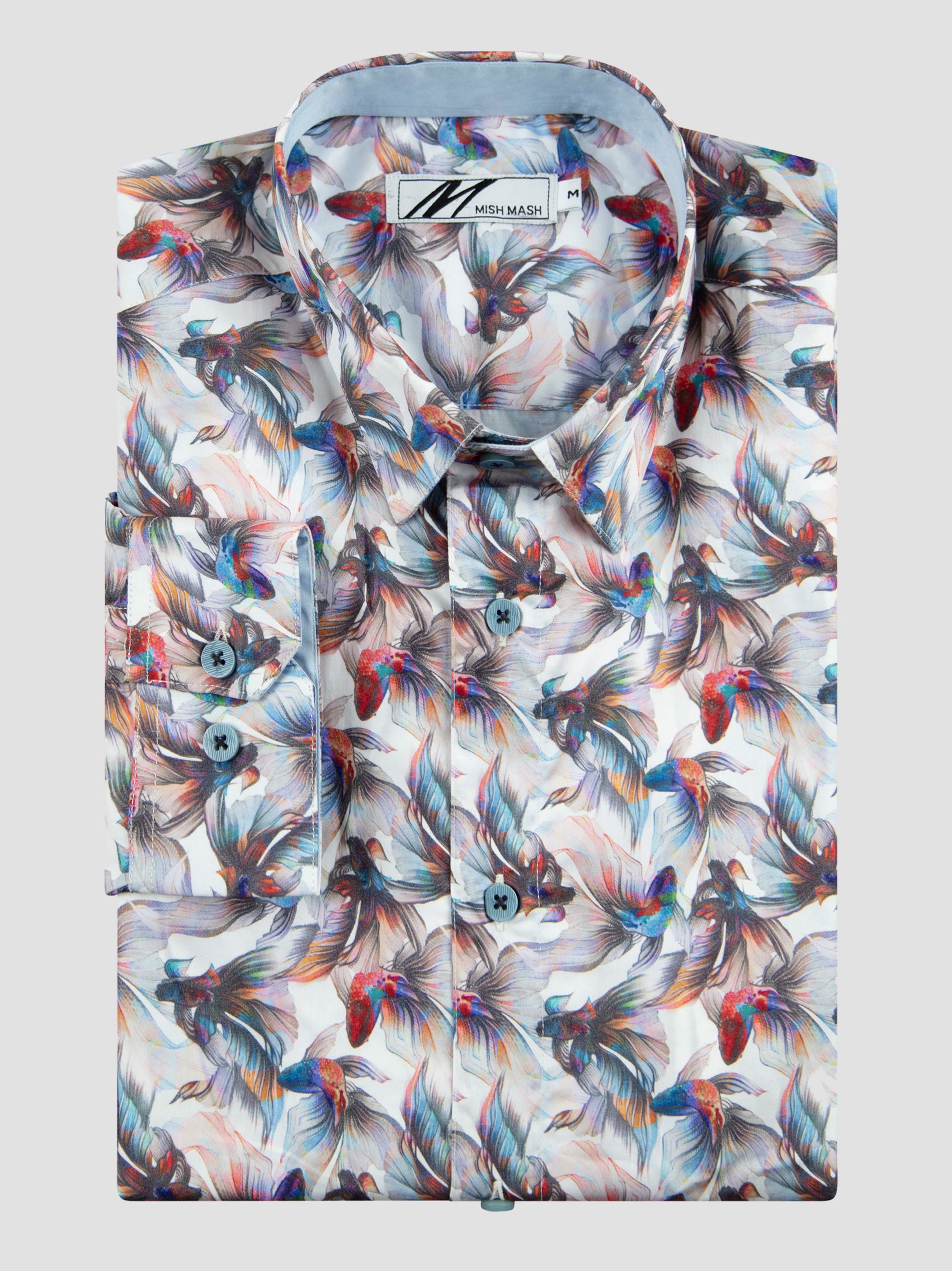 Fish White & Multi Print Long Sleeved Shirt