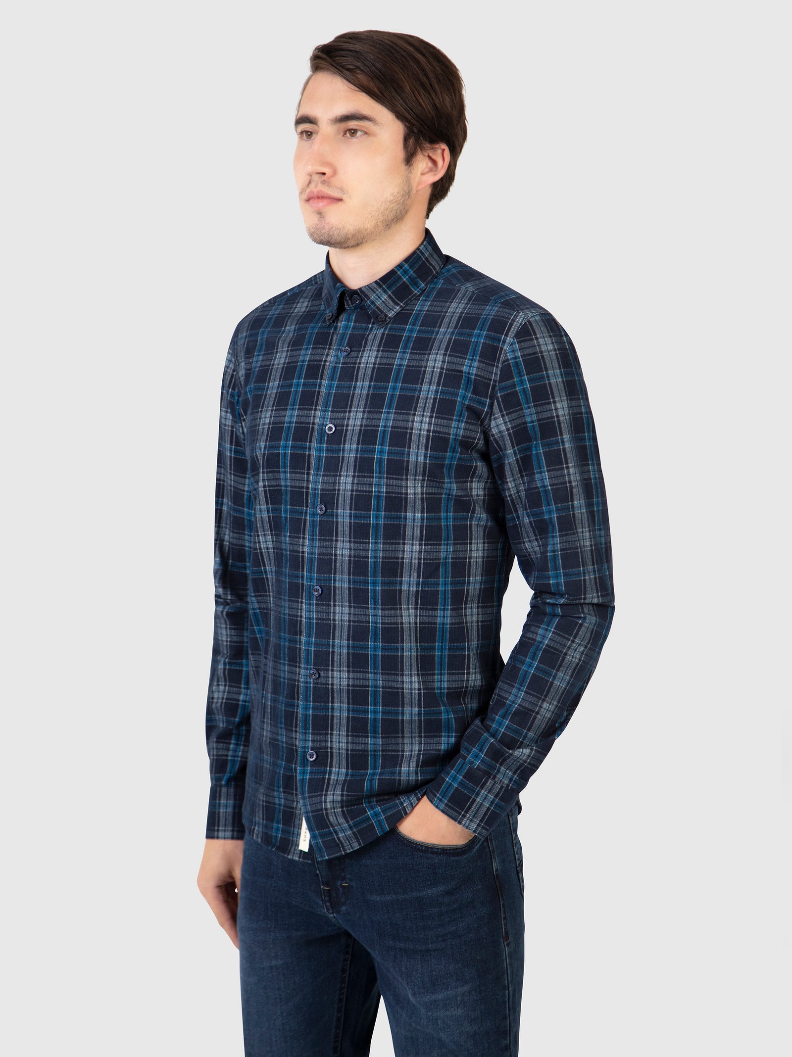 Regular Fit Gladiator Navy/White Check Long Sleeve Shirt