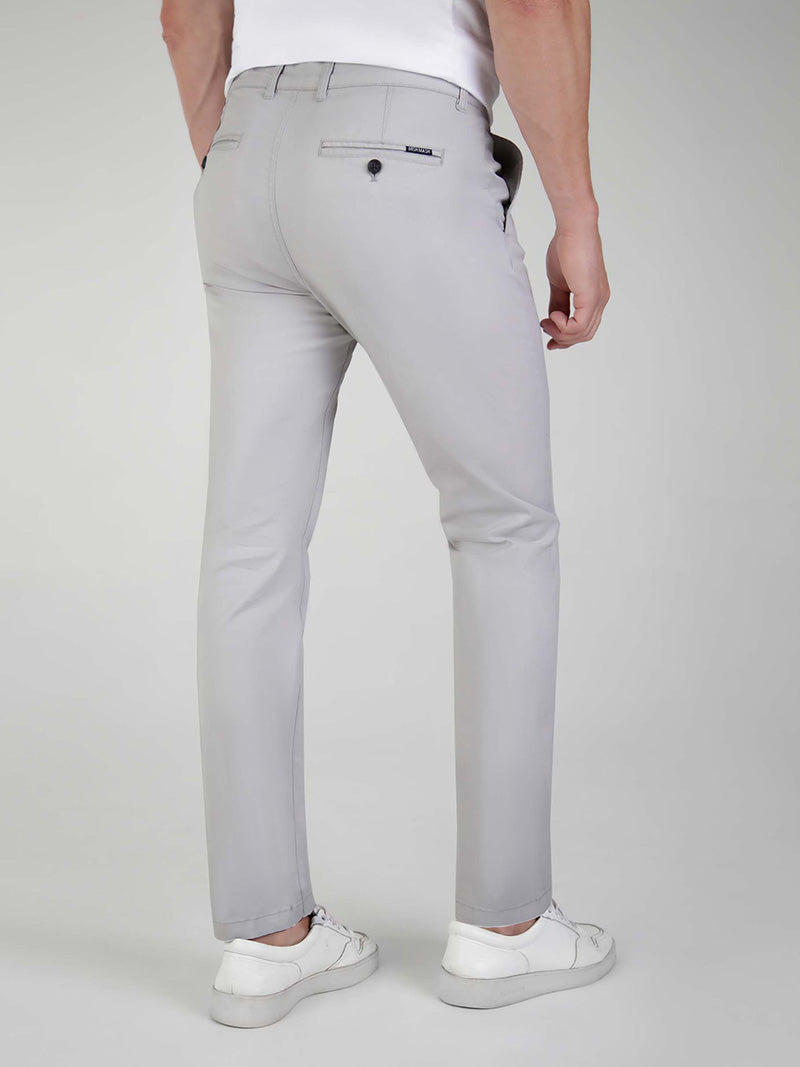 Tapered Fit Mid Stretch Casual Cotton Bromley Lt Grey Chino Trouser