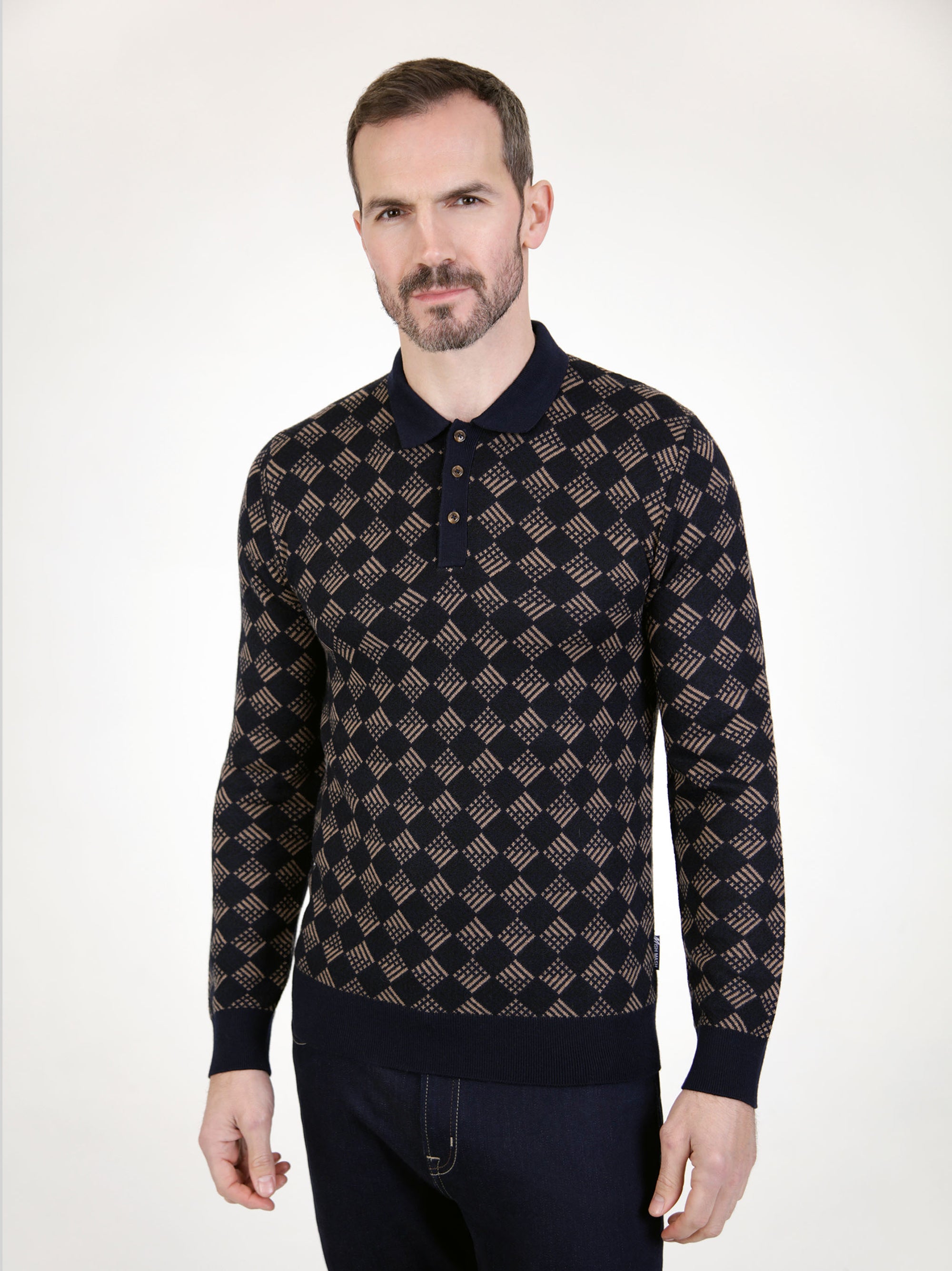 mens uk long sleeve knitted polo