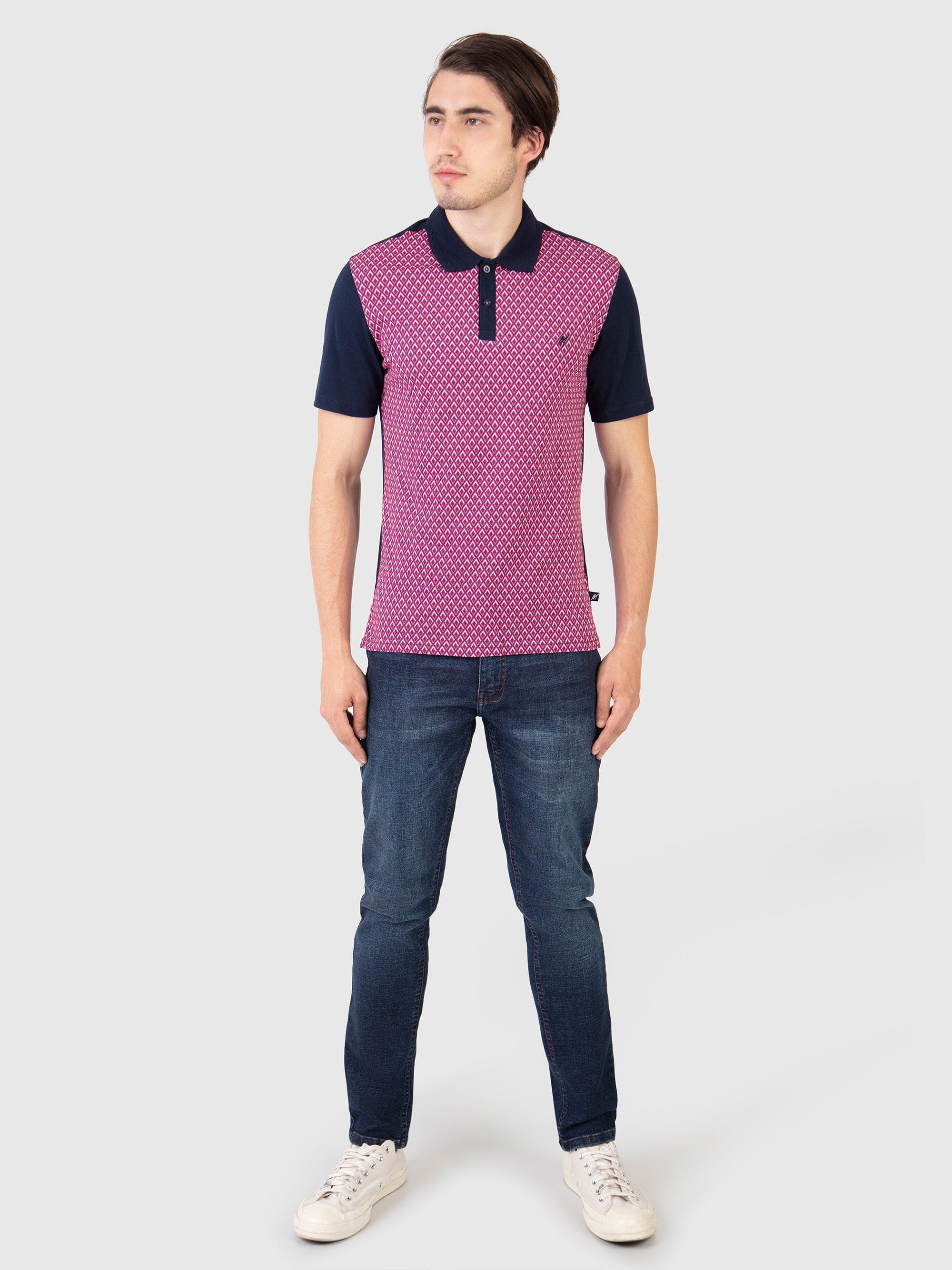 Regular Fit Nash Navy Printed Jersey Polo Outsize