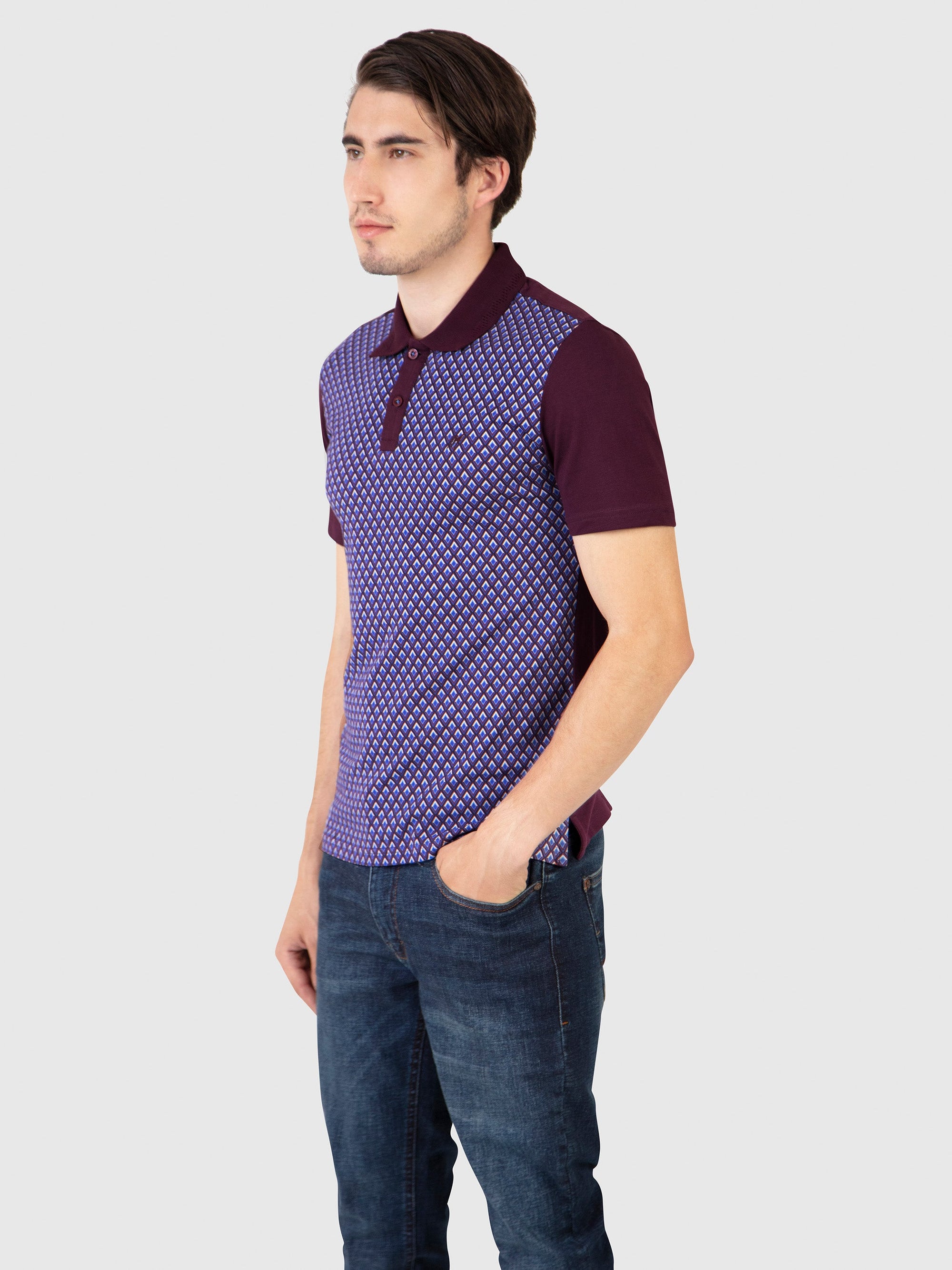 Regular Fit Nash Plum Printed Jersey Polo Outsize