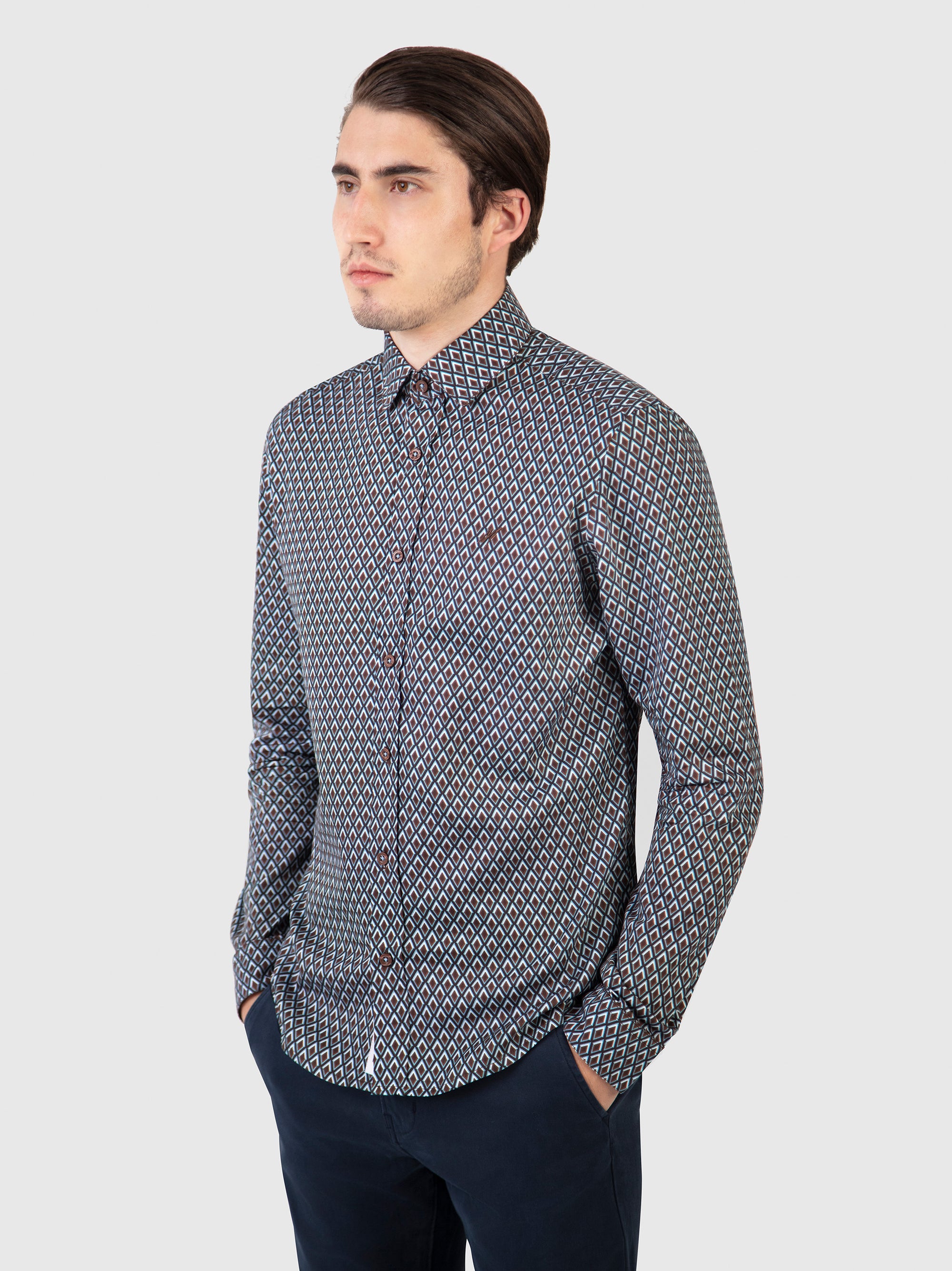Regular Fit Nash Sepia Printed Long Sleeve Shirt
