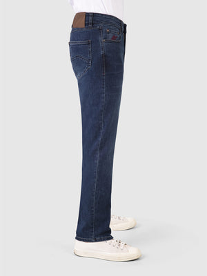 Tapered Fit Mid Stretch Outlander Blue Black Denim Jeans