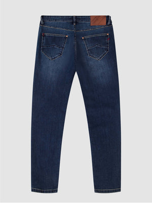 Tapered Fit Mid Stretch Outlander Blue Black Denim Jeans