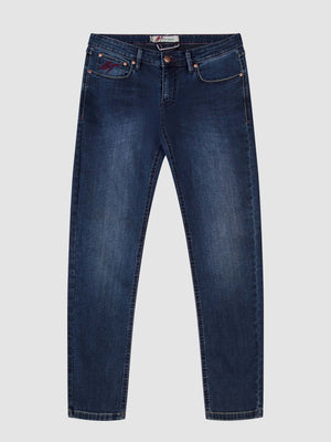 Tapered Fit Mid Stretch Outlander Blue Black Denim Jeans