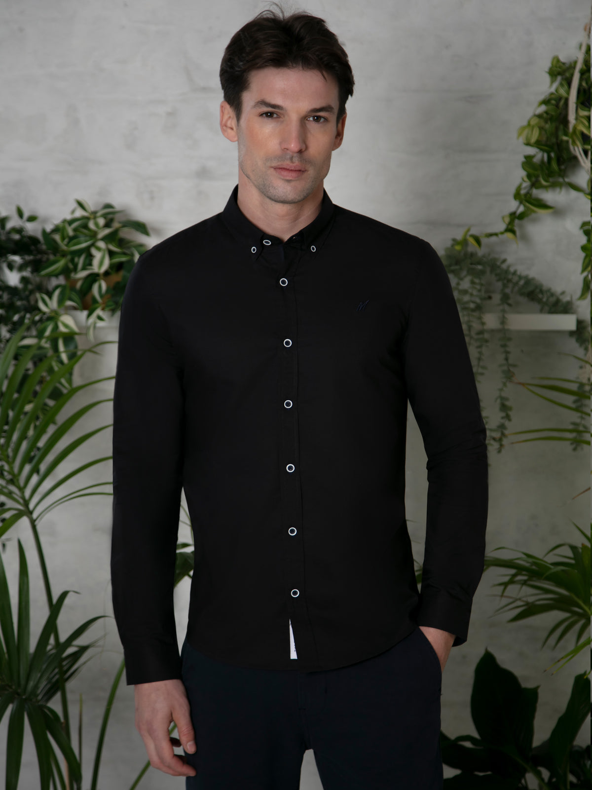 Regular Fit Summit Black Oxford Long Sleeve Shirt