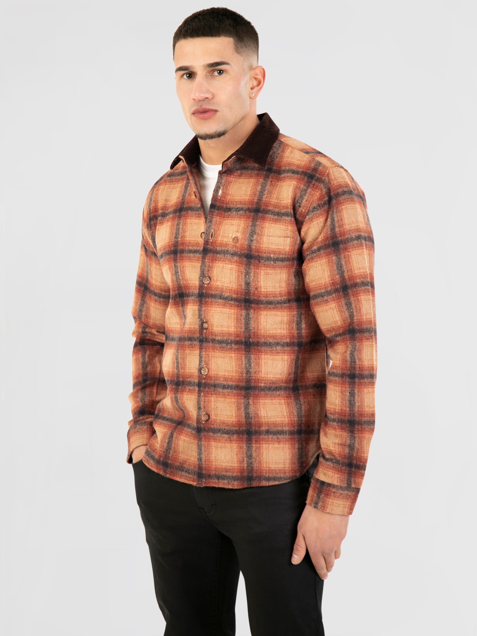 Regular Fit Tartarus Camel Flannel Check Long Sleeve Shirt