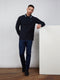 Regular Fit Textured Cotton Jersey Stockholm Navy Long Sleeve Polo