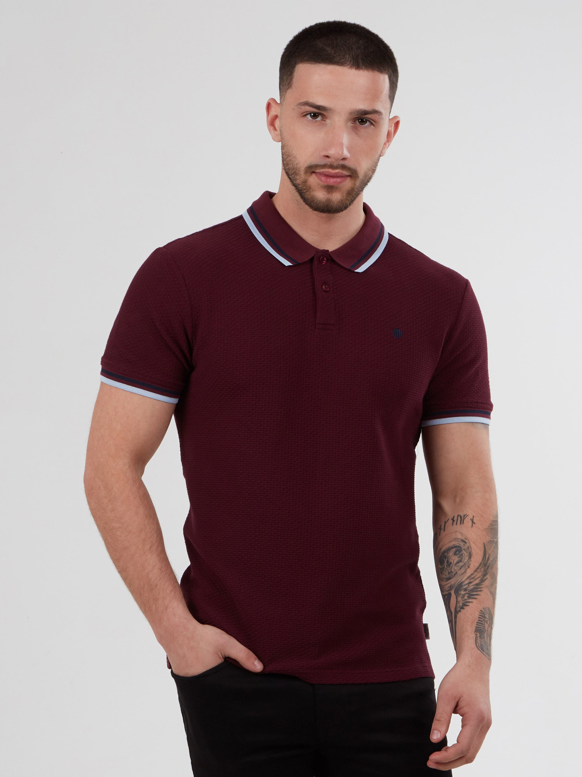 Regular Fit Textured Cotton Jersey Stockholm Burgundy Polo