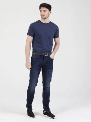 Stretch mens dark wash sustainable recycled slim fit denim jean mish mash