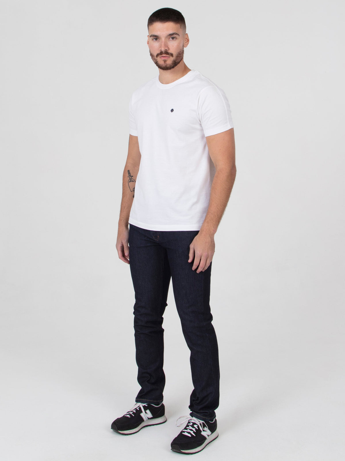 Tapered fit mid stretch ecru warp with deep indigo blue weft mens denim jeans mish mash