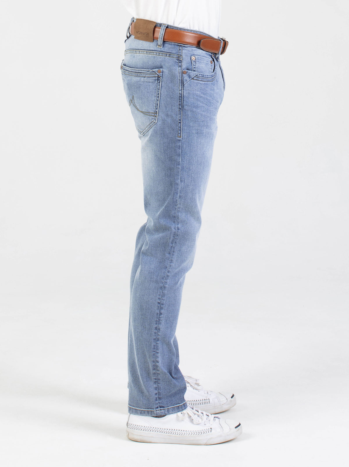 Stretch mens light wash tapered fit denim jean mish mash