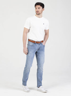 Stretch mens light wash tapered fit denim jean mish mash