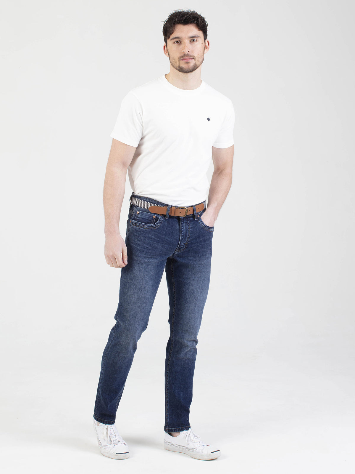 Stretch mens mid wash tapered fit denim jean mish mash