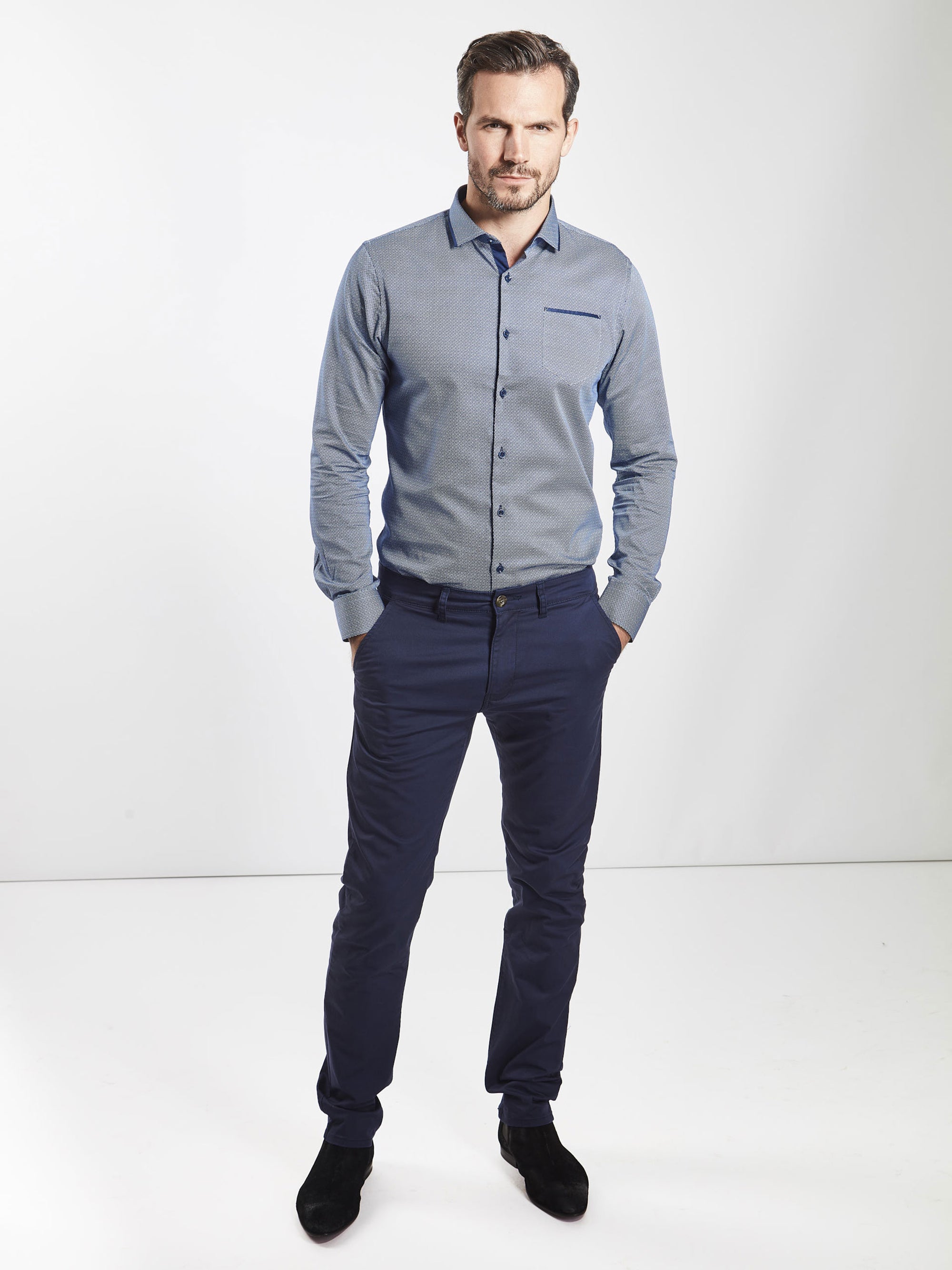 Tapered Fit Mid Stretch Casual Cotton Bromley Cobalt Blue Chino Trouser