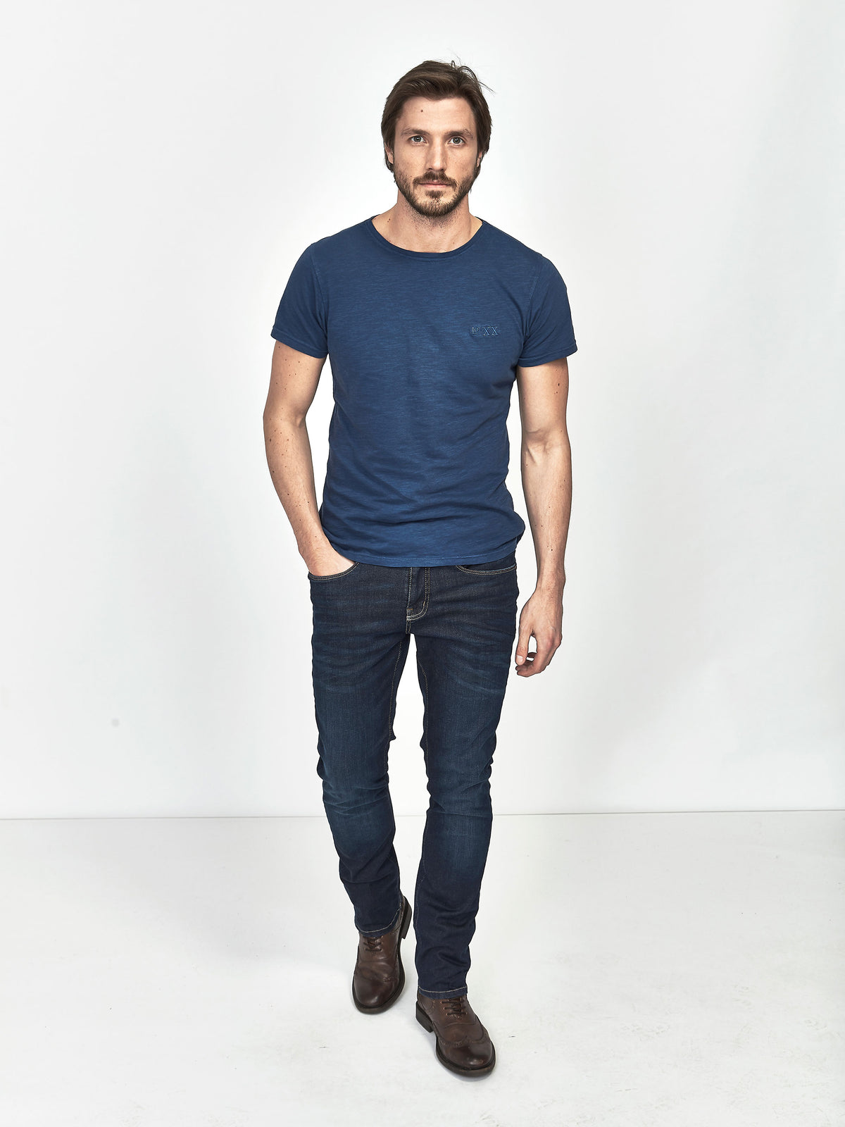 Hyper flex stretch comfortable mens classic dark wash tapered fit denim jean mish mash flex