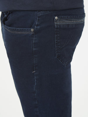 Stretch mens brushed dark blue tapered fit denim jean mish mash