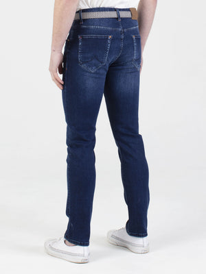 Hyper flex stretch comfortable mens indigo blue wash tapered fit denim jean mish mash flex
