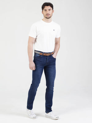 Hyper flex stretch comfortable mens indigo blue wash tapered fit denim jean mish mash flex