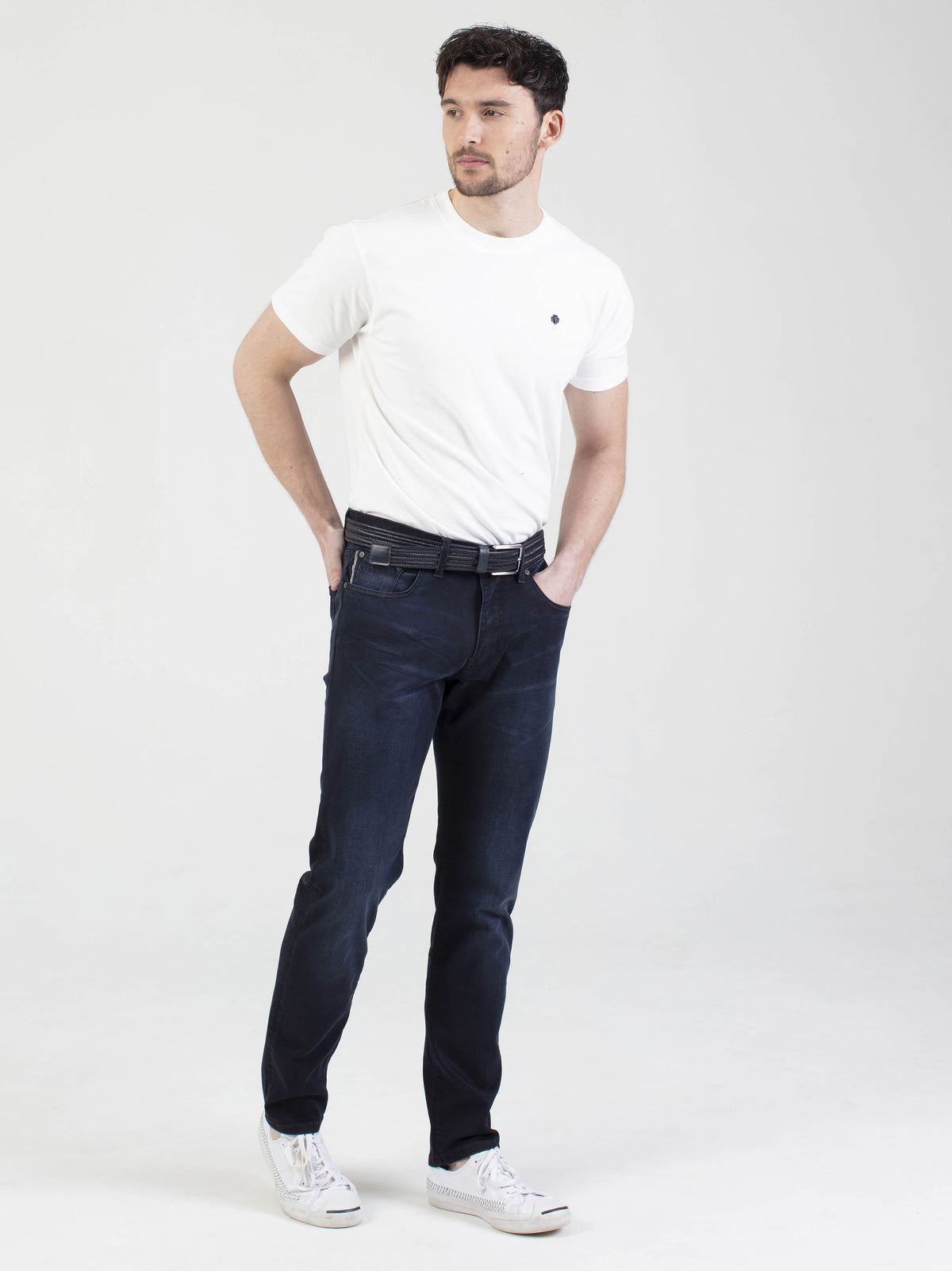 Hyper flex stretch comfortable mens washed blue black tapered fit denim jean mish mash flex