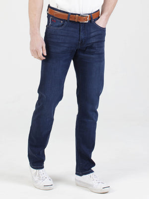 Extra stretch comfortable mens dark blue classic wash tapered fit denim jean mish mash lot xx