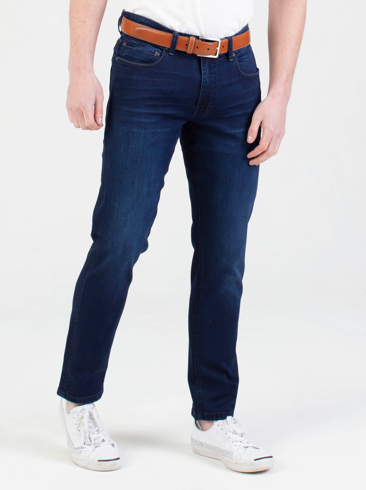 Stretch mens blue blue indigo wash tapered fit denim jean mish mash