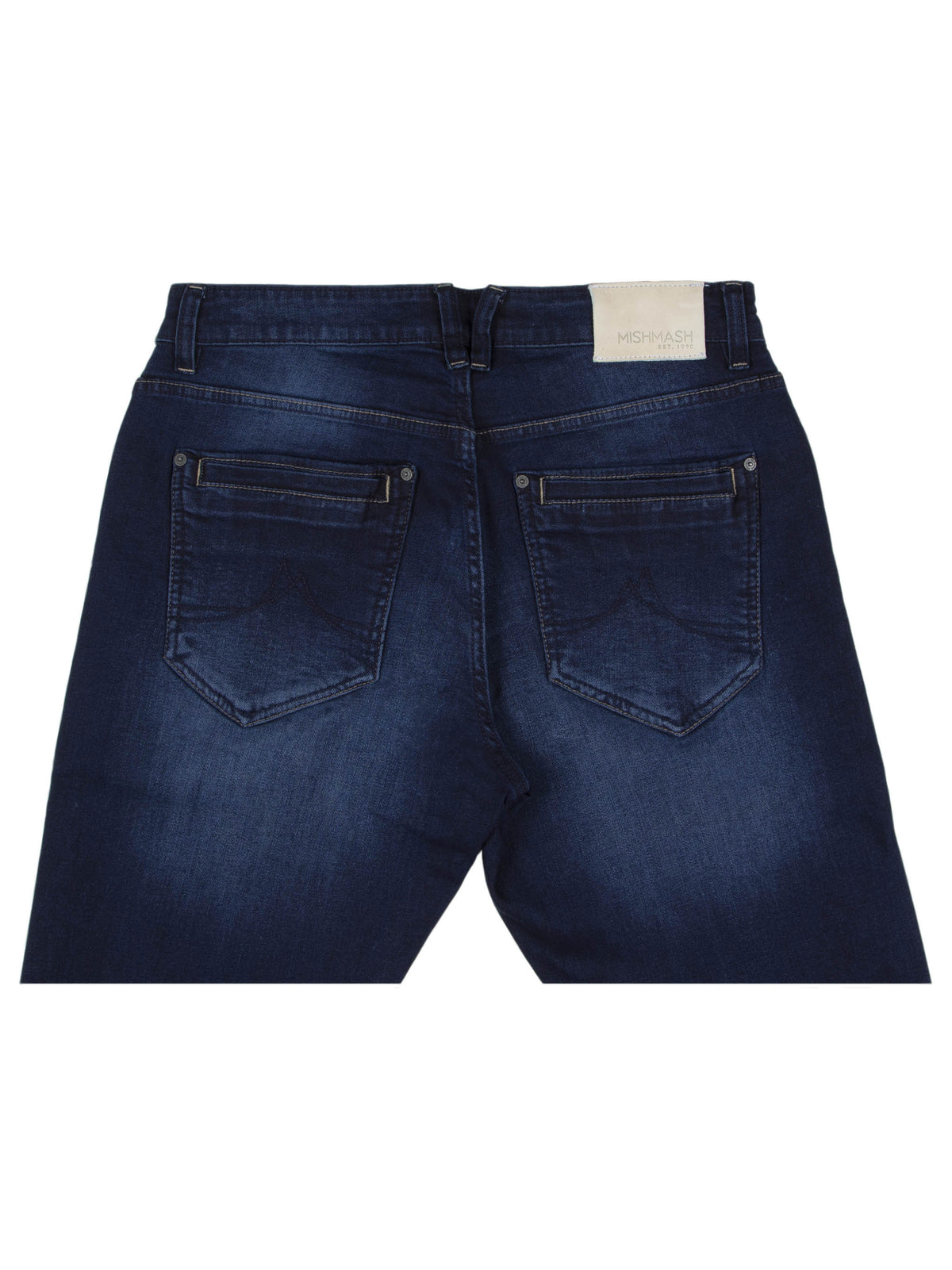 Stretch mens blue blue indigo wash tapered fit denim jean mish mash