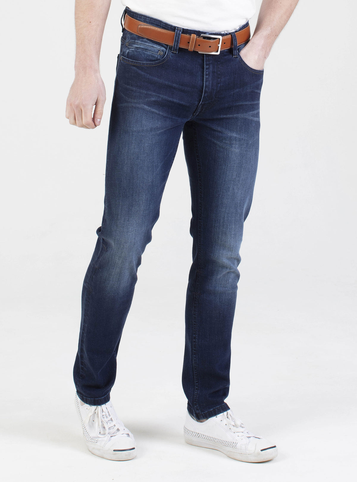Stretch mens dark wash tapered fit denim jean mish mash