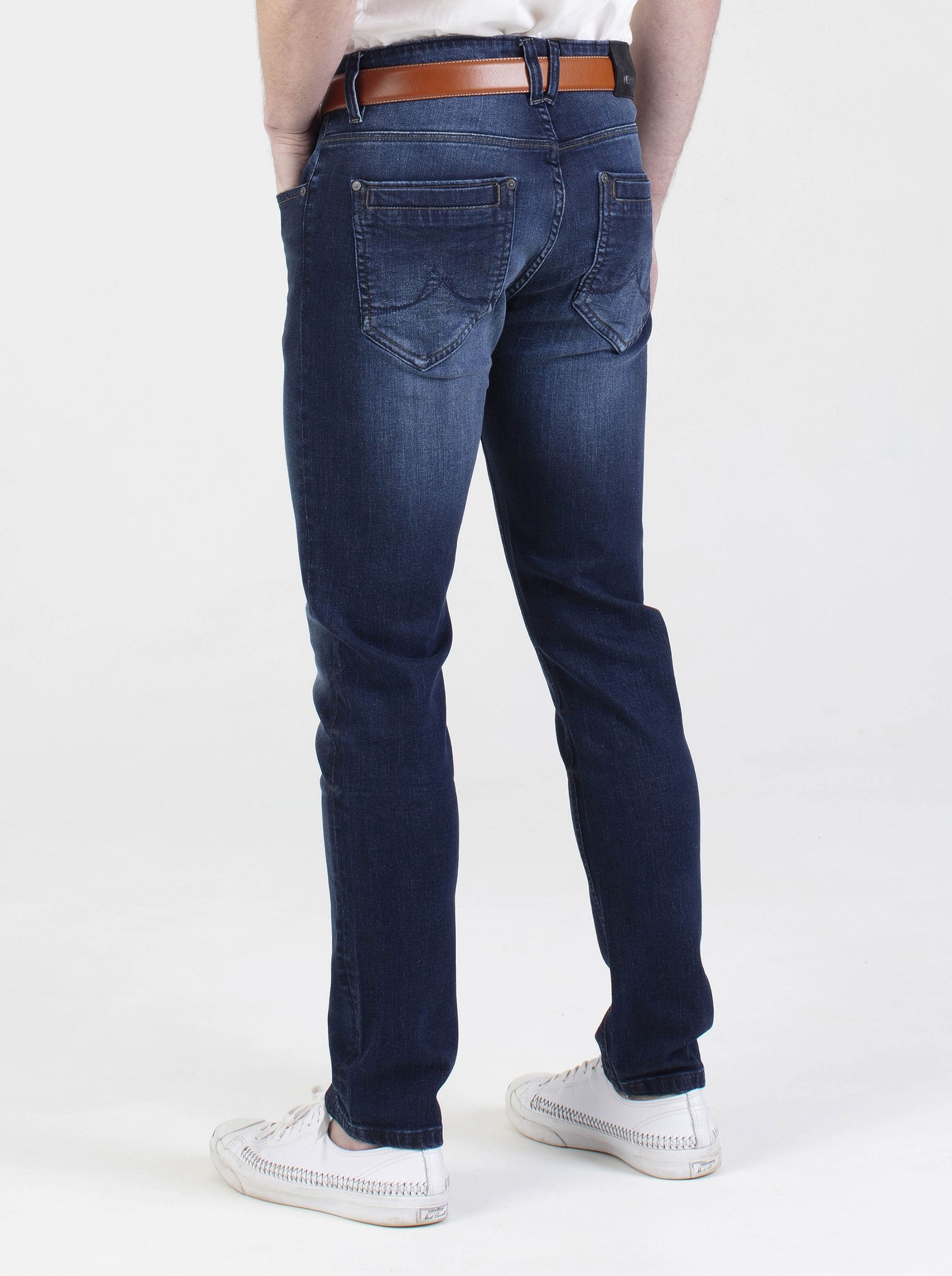 Stretch mens dark wash tapered fit denim jean mish mash