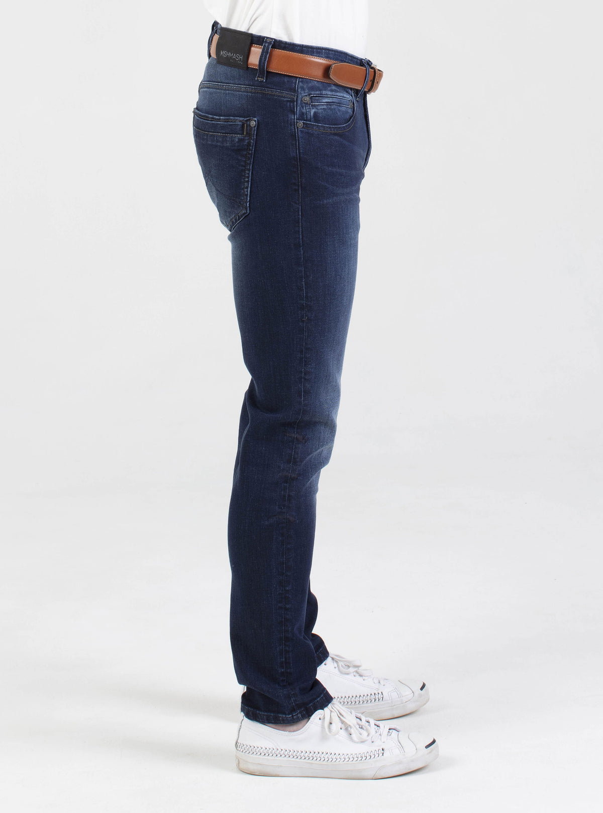 Stretch mens dark wash tapered fit denim jean mish mash