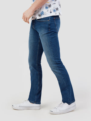 Tapered fit super stretch hyper flex stonewash blue denim jeans mish mash