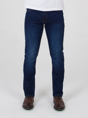 Straight fit mid stretch deep blue with a mid wash mens denim jeans mish mash