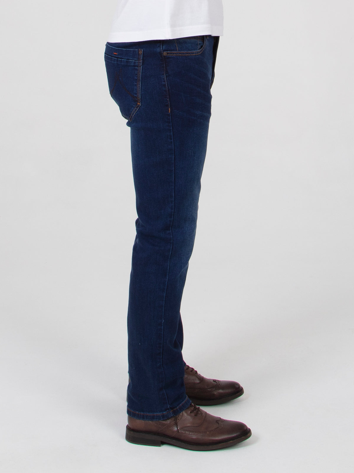 Straight fit mid stretch deep blue with a mid wash mens denim jeans mish mash