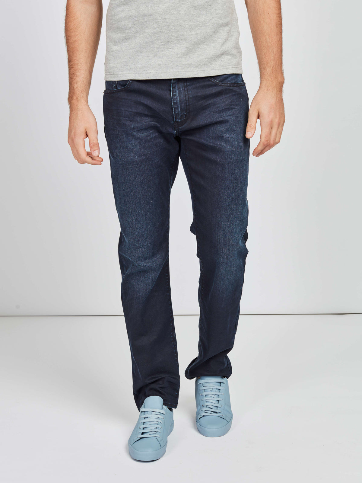 Stretch mens navy resin coated straight fit denim jean mish mash lot xx