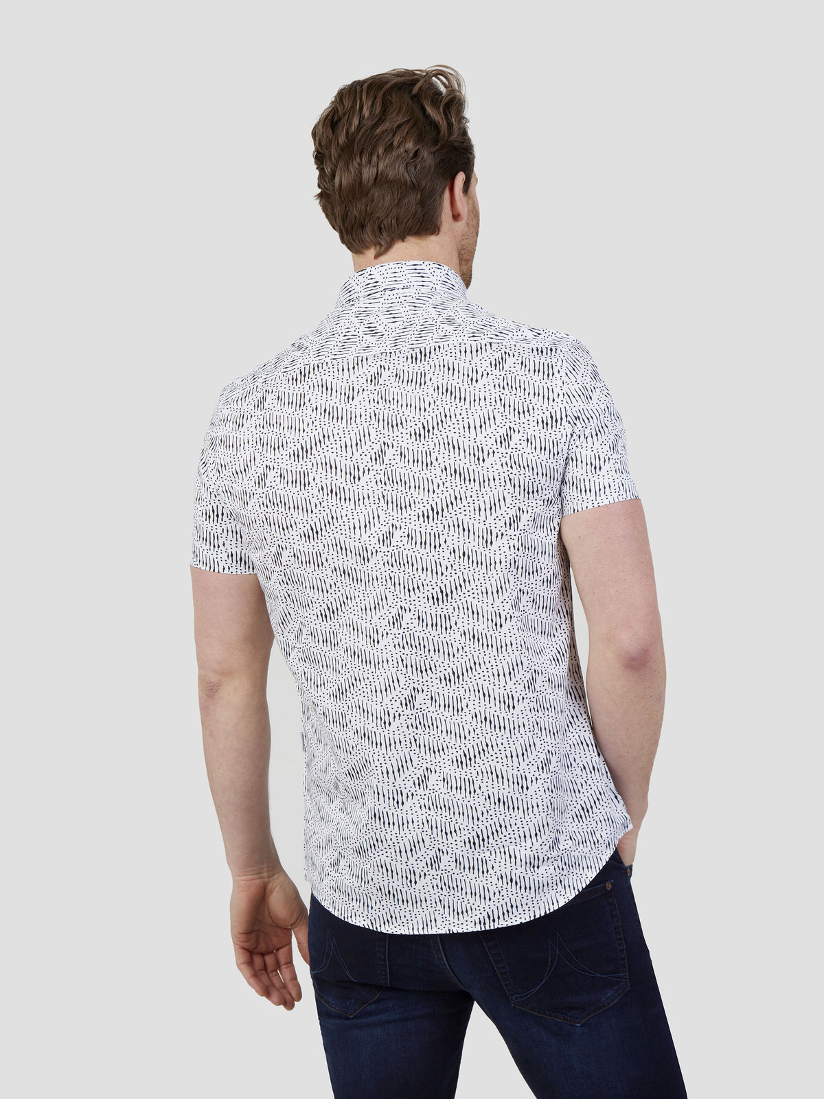 Regular fit mens tribal inspired print monochrome white black short sleeve shirt mish mash jeans