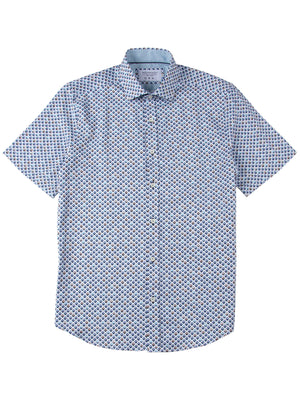 Regular Fit Rodriguez White/Sky Blue Printed Short Sleeve Shirt