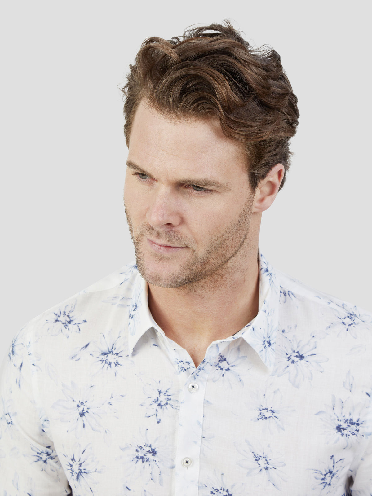 Regular Fit Bora White/Blue Floral Long Sleeve Shirt