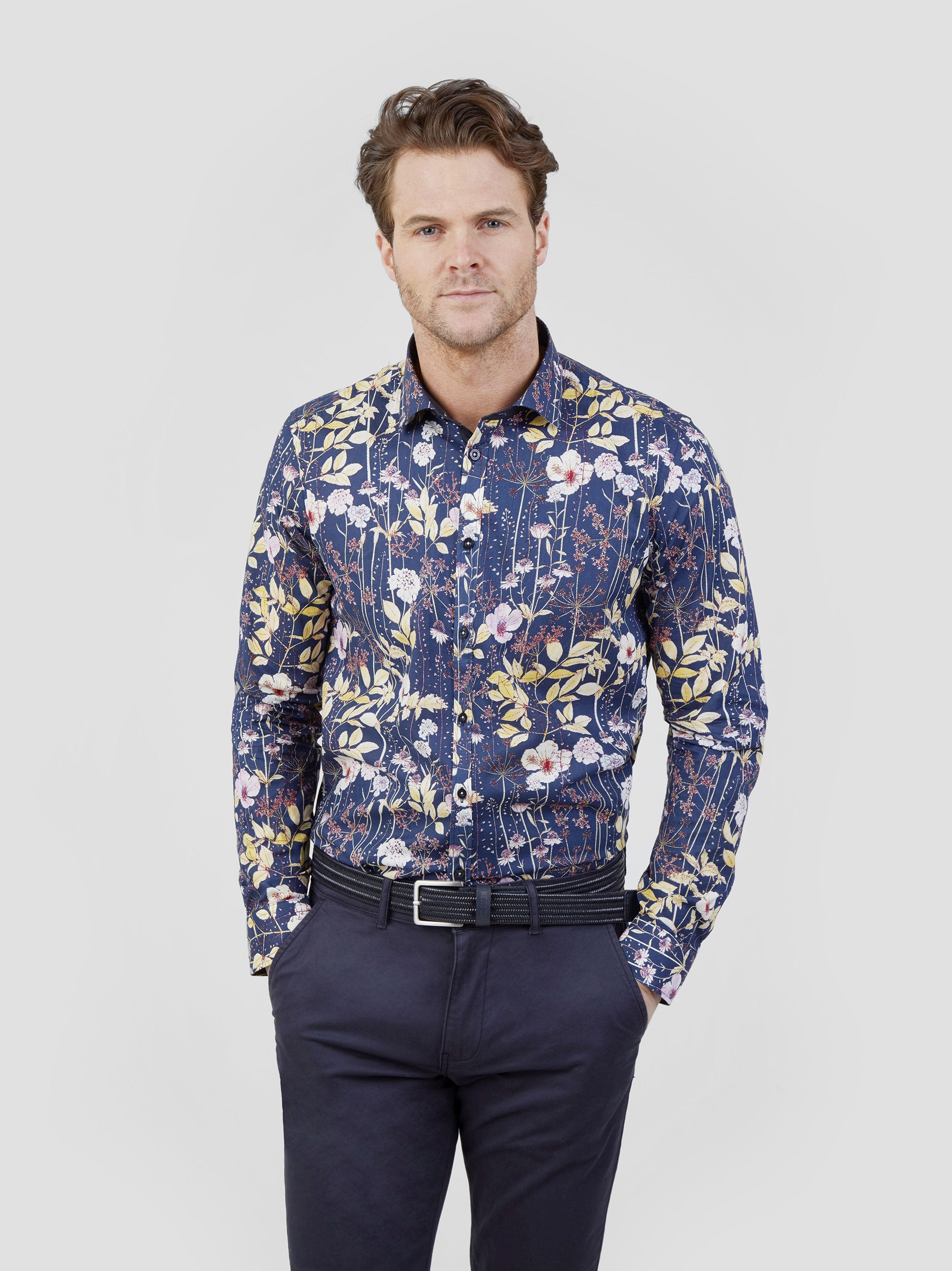 Regular Fit Togo Navy Floral Long Sleeve Shirt