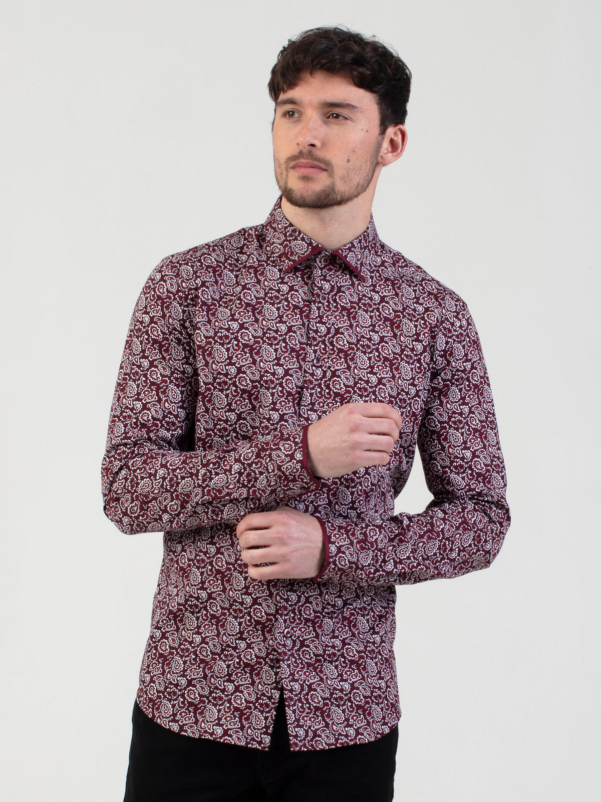 Regular fit All-over classic paisley print burgundy long sleeve shirt mish mash